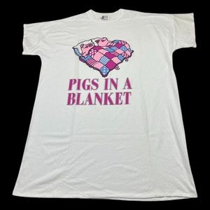 Vtg 80s Night Shirt Funny Pigs In A Blanket One Size Fits All Cartoon Novelty